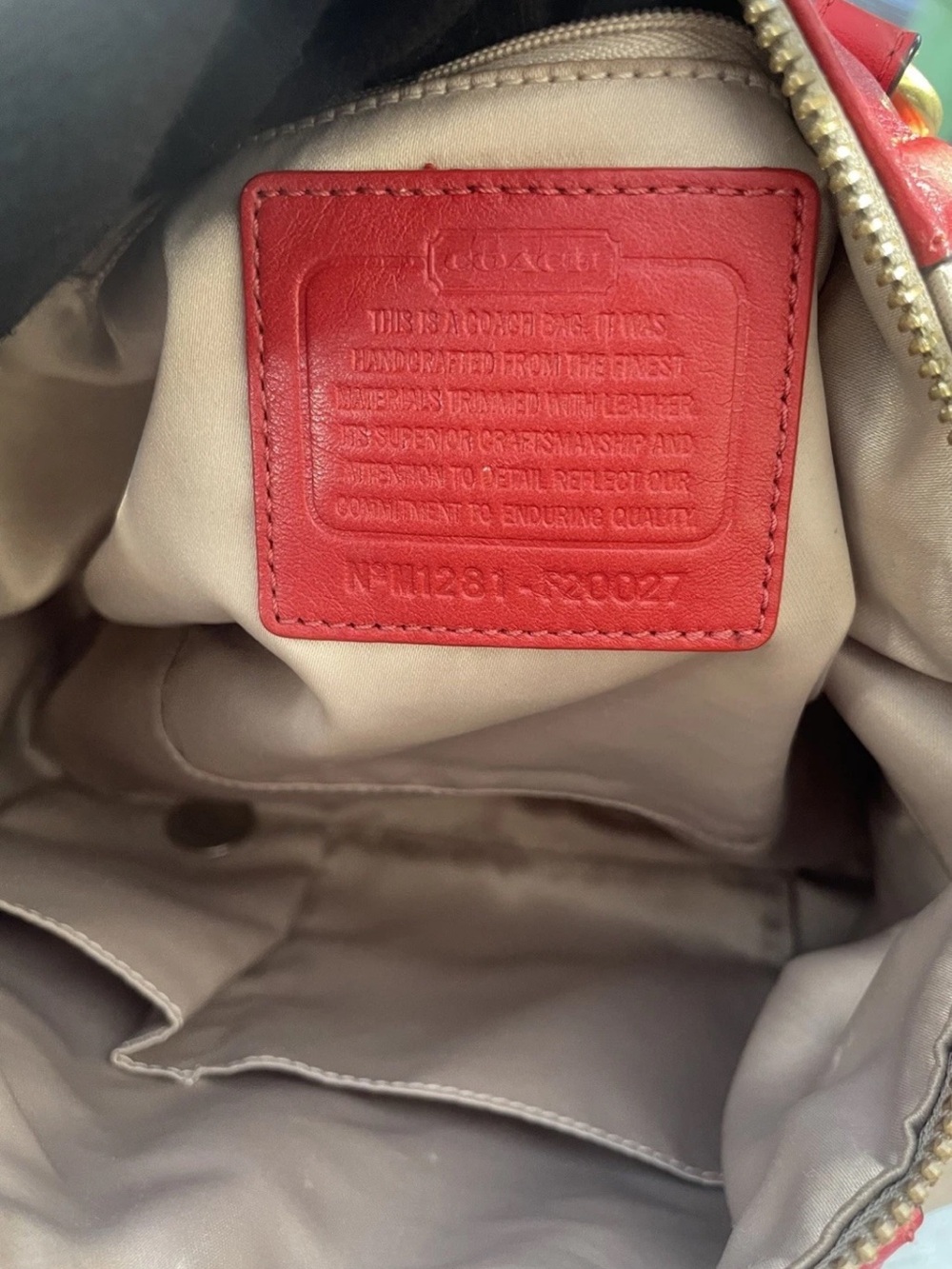 Coach Ashley Signature Khaki Red Op Art Dotted Satchel Crossbody, 2012, F20027 - Picture 4 of 16